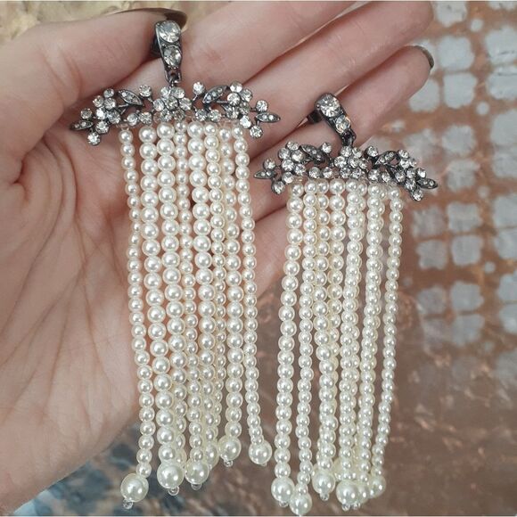 Zara Nwot Elegant Faux Pearl and Crystal Drop Earrings - Picture 2 of 14